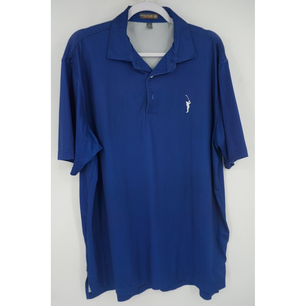 Peter‎ Millar Polo Shirt Blue Summer Comfort Golf Geometric Print Men's Large